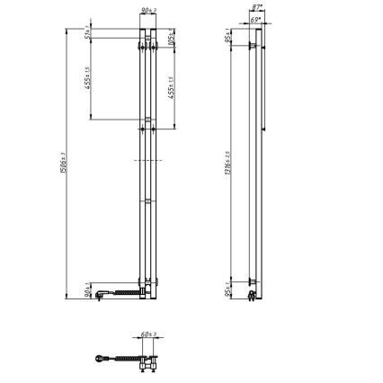 Vertaduro - Chauffe-serviettes électrique avec thermostat VEO 106W/230V 150x9 cm IP44 noir, côté droit