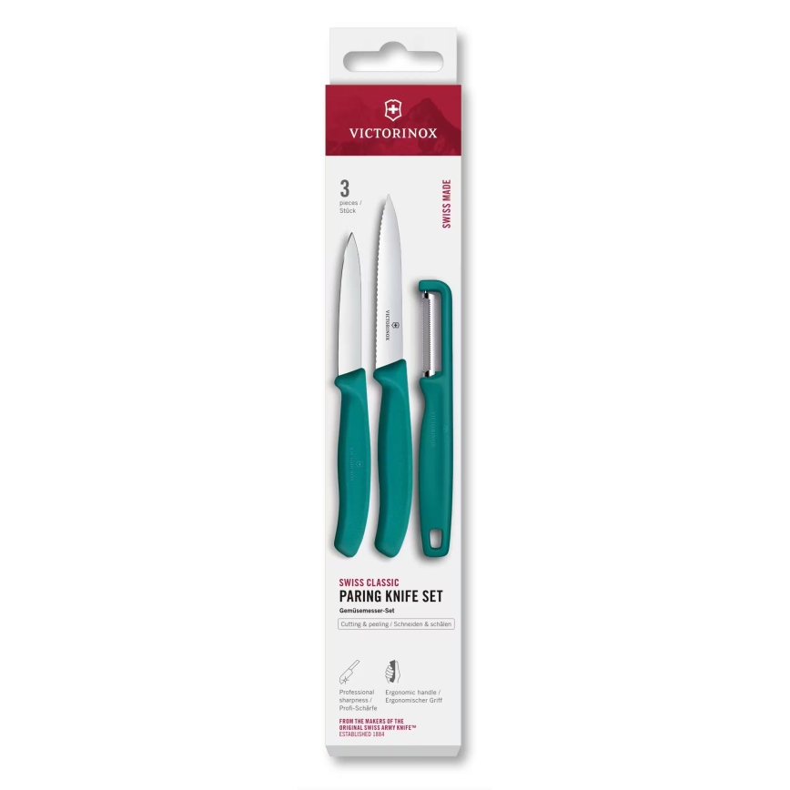 Victorinox - SWISS CLASSIC Küchenmesserset mit Sparschäler, 3-teilig, türkis