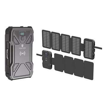 Viking - Batterie externe 10 000 mAh avec lampe torche LED intégrée, charge sans fil et panneau solaire, Power Delivery 22,5 W