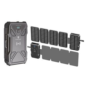 Viking - Batterie externe avec lampe torche LED intégrée, recharge sans fil et panneau solaire, Power Delivery 22,5 W / 20 000 mAh