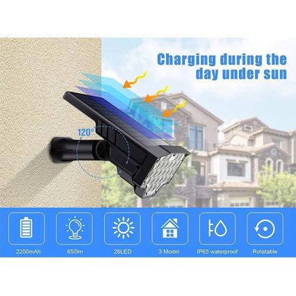 Viking - Lampada solare LED/1W/3,7V IP65 6000K 2200 mAh