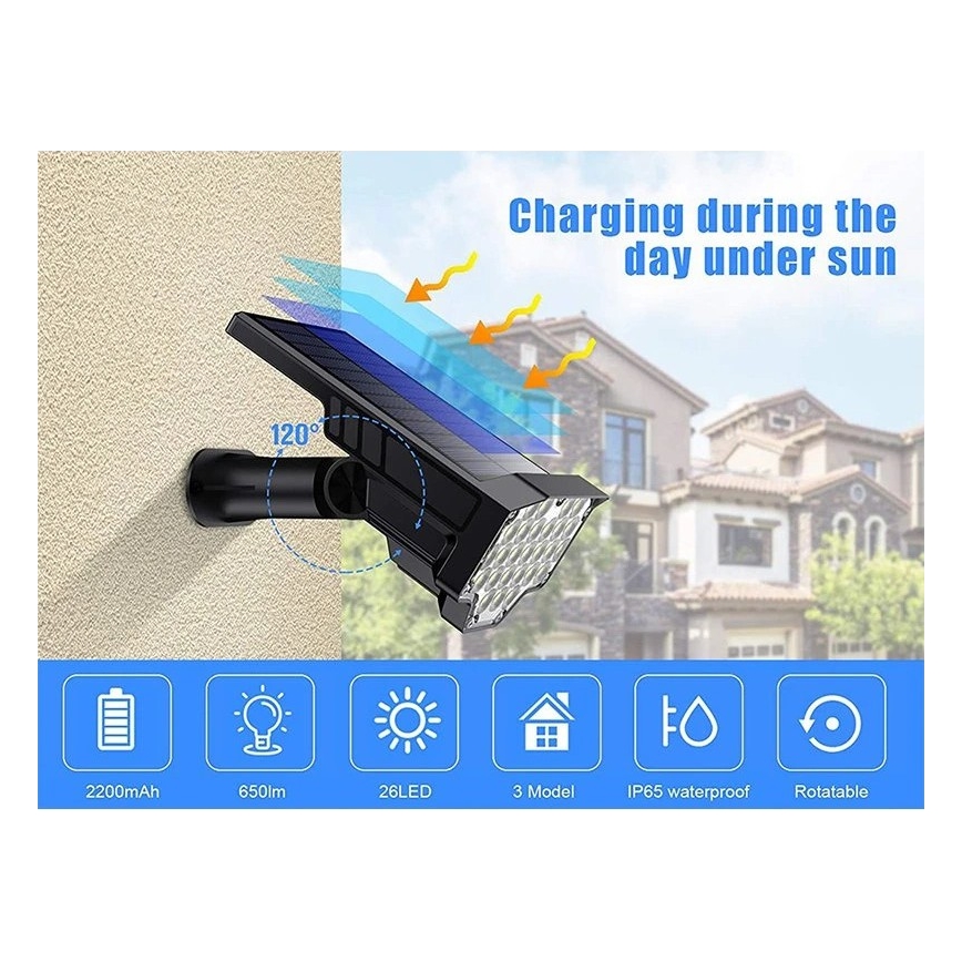 Viking - Lampada solare LED/1W/3,7V IP65 6000K 2200 mAh