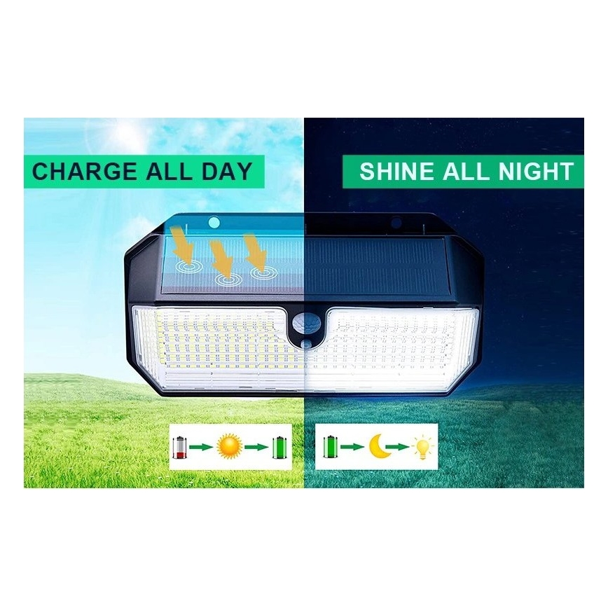 Viking - Luminaire mural solaire LED avec capteur LED/2W/3,7V IP65 6000K 2200 mAh