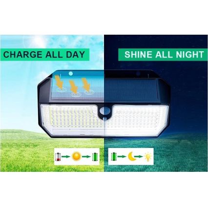 Viking - Lampada da parete solare a LED con sensore LED/2W/3,7V IP65 6000K 2200 mAh