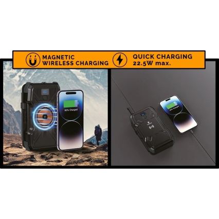 Viking - Batterie externe avec lampe torche LED intégrée, recharge sans fil et panneau solaire, Power Delivery 22,5 W / 20 000 mAh