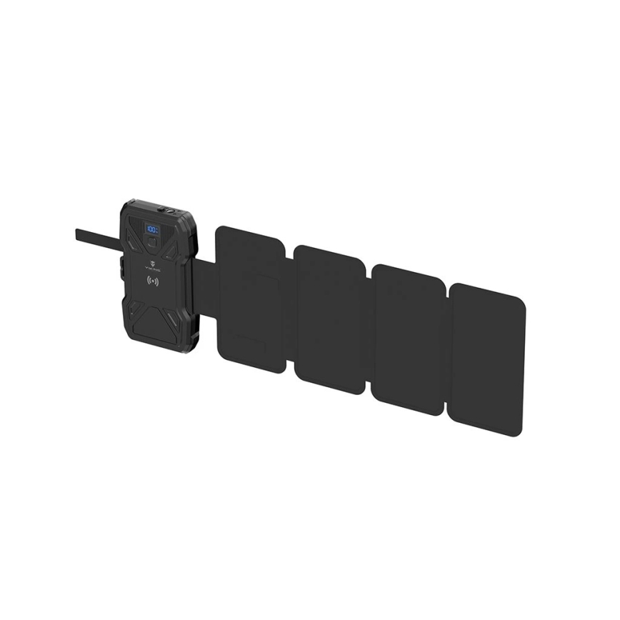 Viking - Batterie externe 10 000 mAh avec lampe torche LED intégrée, charge sans fil et panneau solaire, Power Delivery 22,5 W