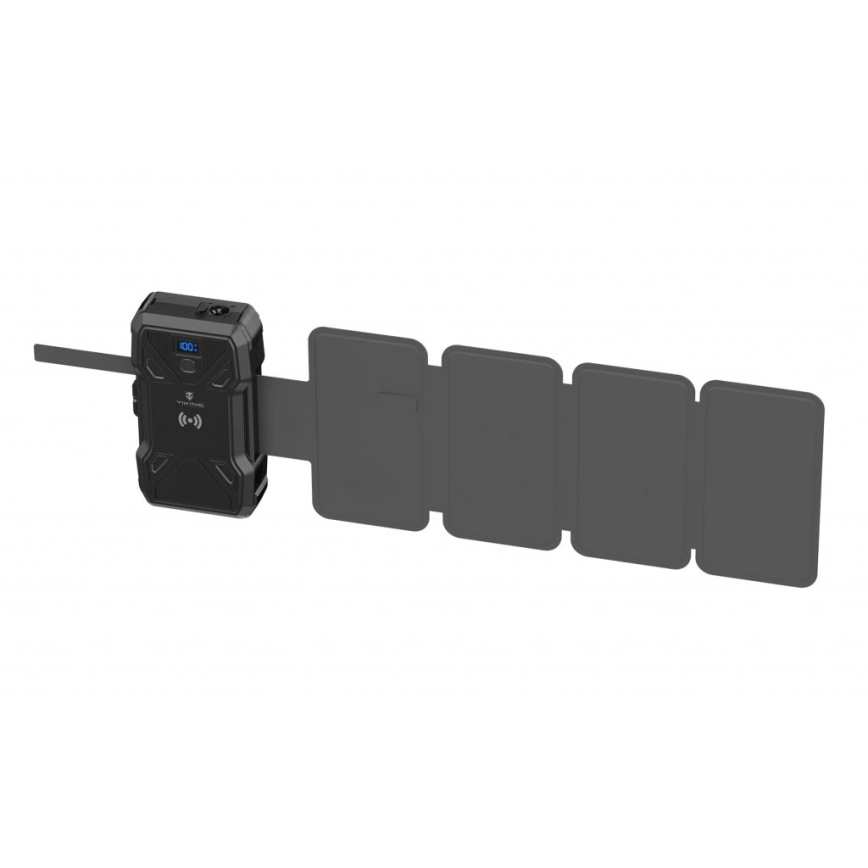 Viking - Powerbank mit LED-Taschenlampe, kabellosem Laden und Solarpanel, Power Delivery 22,5W/30000 mAh