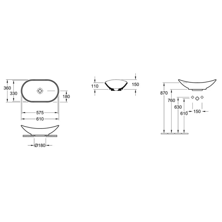 Villeroy & Boch 411060R1 - Lavabo da appoggio MY NATURE 61x36 cm ceramica/bianco