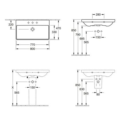 Villeroy & Boch 41568001 - Lavabo sospeso AVENTO 80x47 cm ceramica/bianco