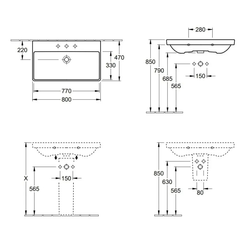 Villeroy & Boch 41568001 - Lavabo suspendu AVENTO 80x47 cm céramique/blanc