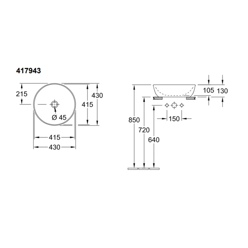 Villeroy & Boch 41794301 - Lavabo da appoggio ARTIS Ø 43 cm ceramica/bianco