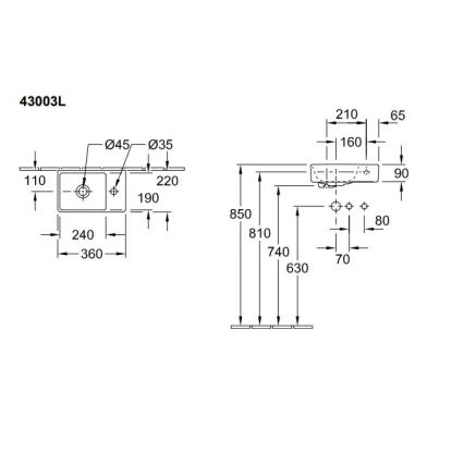 Villeroy & Boch 43003L01 - Wandwaschbecken AVENTO 36 x 22 cm Keramik/Weiß