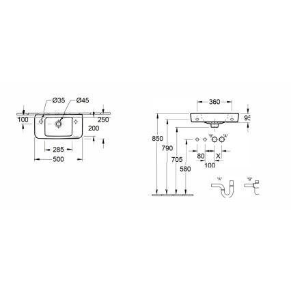 Villeroy & Boch 4342L501 - Lavabo sospeso O.NOVO 50x25 cm ceramica/bianco