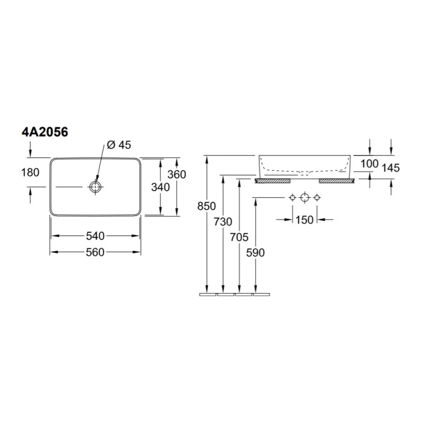 Villeroy & Boch 4A205601 - Lavabo à poser COLLARO 56x36 cm céramique/blanc