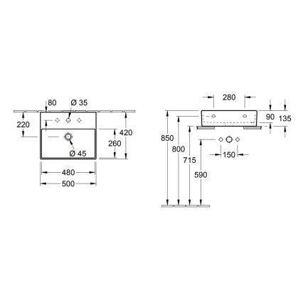 Villeroy & Boch 4A225G01 - Lavabo sospeso/da appoggio MEMENTO 50 x 42 cm ceramica/bianco