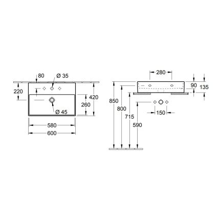 Villeroy & Boch 4A226G01 - Lavabo sospeso/da appoggio MEMENTO 60x42 cm ceramica/bianco