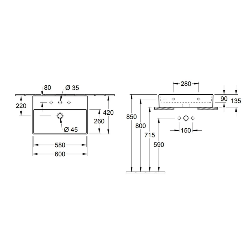 Villeroy & Boch 4A226G01 - Lavabo sospeso/da appoggio MEMENTO 60x42 cm ceramica/bianco