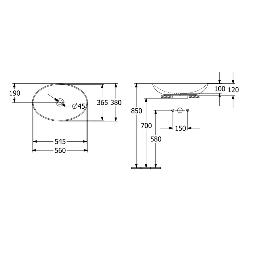 Villeroy & Boch 4A490101 - Lavabo à poser sur plan LOOP&FRIENDS 56x38 cm céramique/blanc