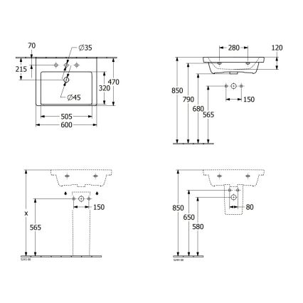 Villeroy & Boch 4A706001 - Wandhängendes Waschbecken SUBWAY 3.0 60 x 47 cm Keramik/weiß