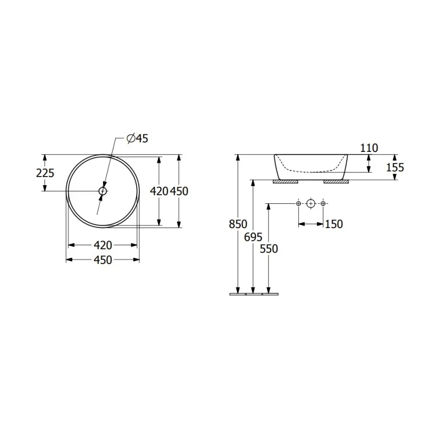 Villeroy & Boch 5A254501 - Lavabo da appoggio ARCHITECTURA diametro 45 cm ceramica/bianco
