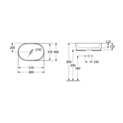 Villeroy & Boch 5A266001 - Aufsatzwaschbecken ARCHITECTURA 60x40 cm Keramik/weiß