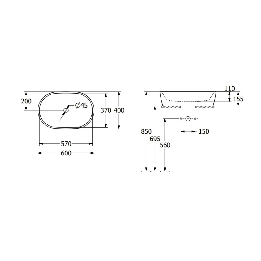 Villeroy & Boch 5A266001 - Aufsatzwaschbecken ARCHITECTURA 60x40 cm Keramik/weiß