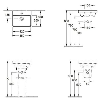 Villeroy & Boch 73584501 - AVENTO Wandwaschbecken 45x37 cm Keramik/weiß