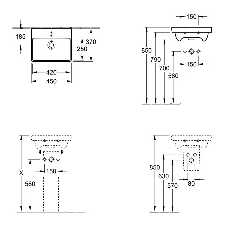 Villeroy & Boch 73584501 - AVENTO Wandwaschbecken 45x37 cm Keramik/weiß