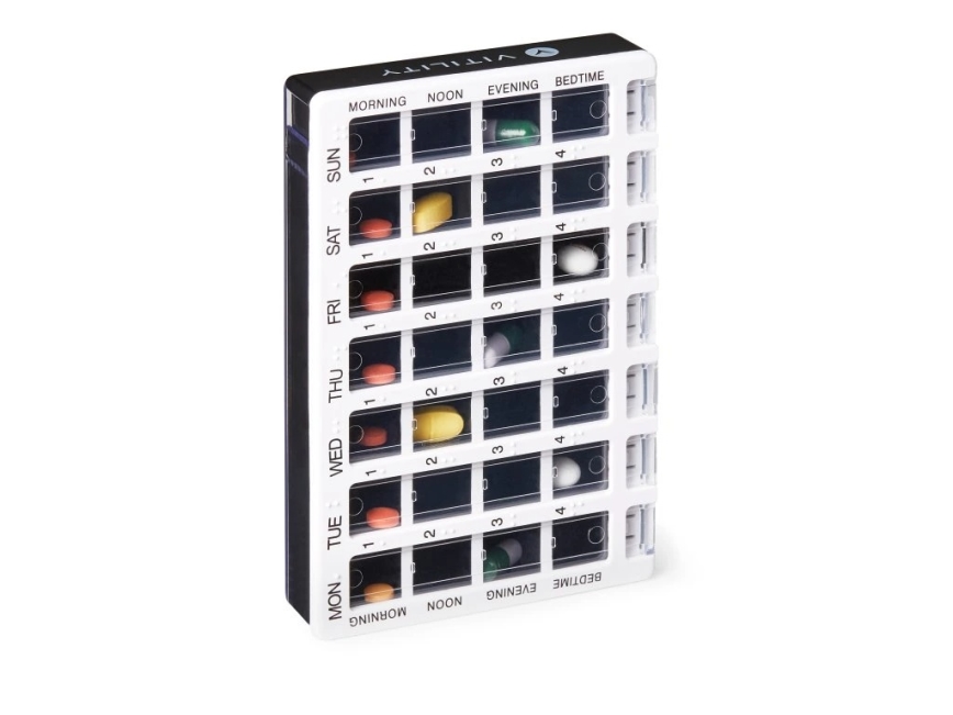 Vitility - Dispenser settimanale per farmaci bianco/nero