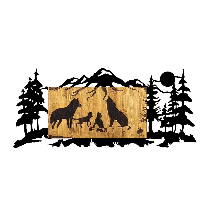 Wanddekoration 108x47 cm Wolfsfamilie Holz/Metall