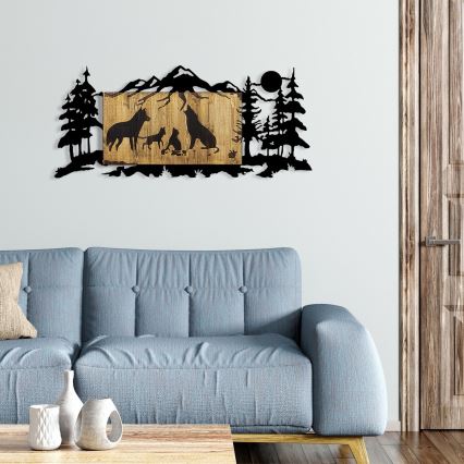 Wanddekoration 108x47 cm Wolfsfamilie Holz/Metall