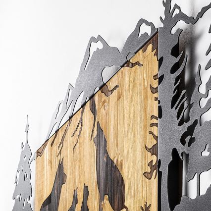 Wanddekoration 108x47 cm Wolfsfamilie Holz/Metall