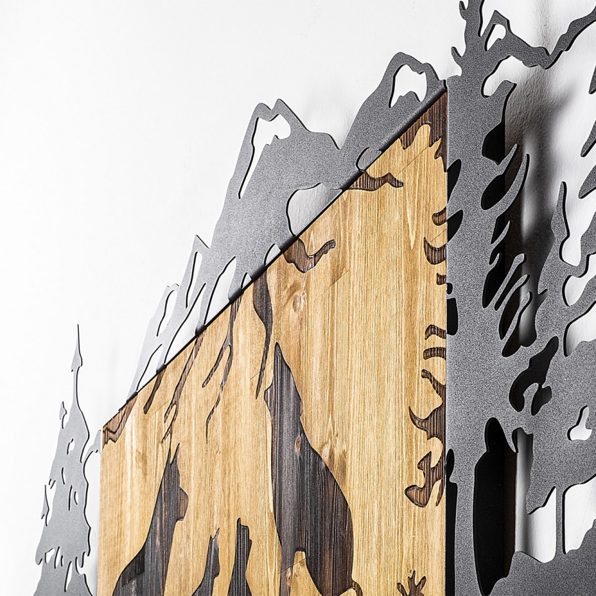 Wanddekoration 108x47 cm Wolfsfamilie Holz/Metall