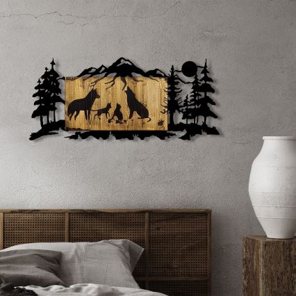 Wanddekoration 108x47 cm Wolfsfamilie Holz/Metall
