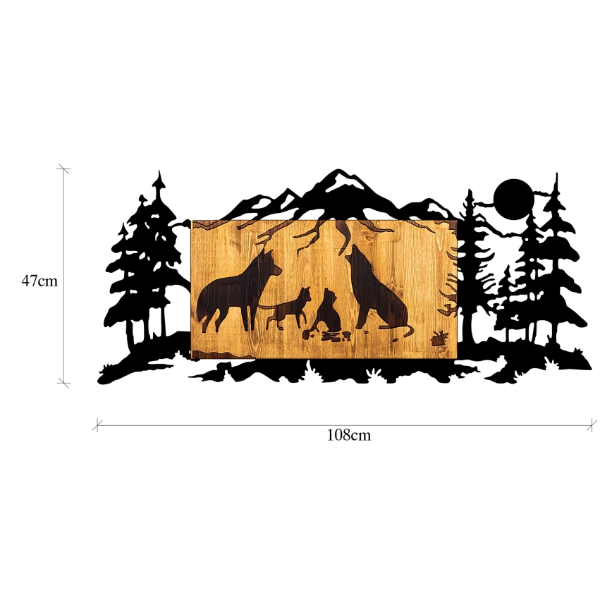 Wanddekoration 108x47 cm Wolfsfamilie Holz/Metall