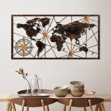 Wanddekoration 120x60 cm Weltkarte Metall