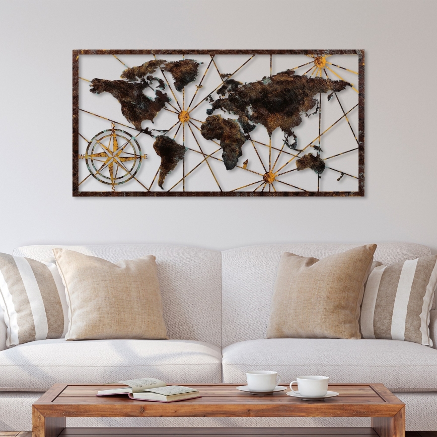 Wanddekoration 120x60 cm Weltkarte Metall