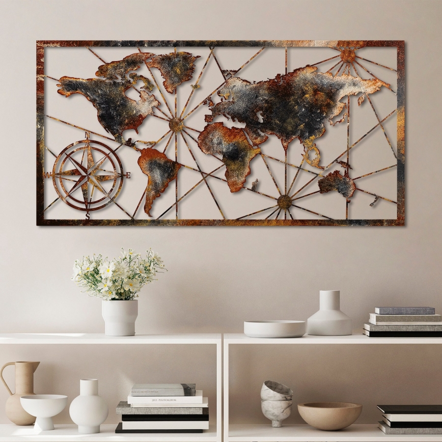 Wanddekoration 120x60 cm Weltkarte Metall