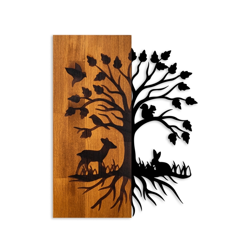 Wanddekoration 46x58 cm Baum Holz/Metall