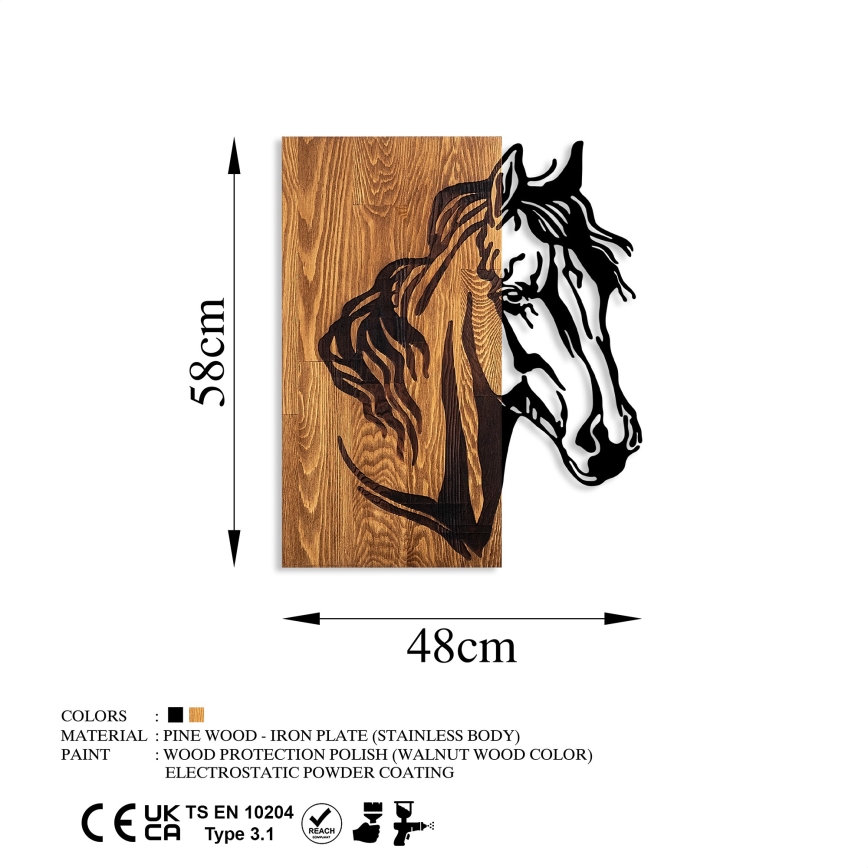 Wanddekoration 48x58 cm Pferd Holz/Metall