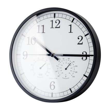 Wanduhr mit Thermometer und Hygrometer, Ø 30 cm, 1xAA, schwarz/weiß