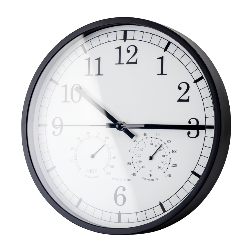 Wanduhr mit Thermometer und Hygrometer, Ø 30 cm, 1xAA, schwarz/weiß
