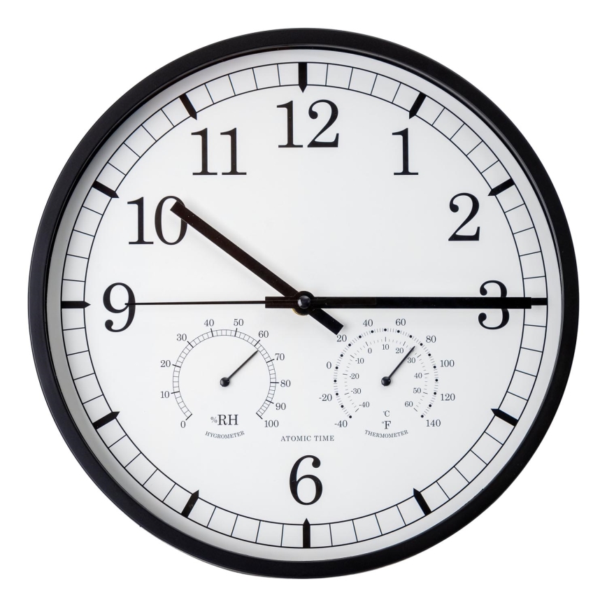 Wanduhr mit Thermometer und Hygrometer, Ø 30 cm, 1xAA, schwarz/weiß