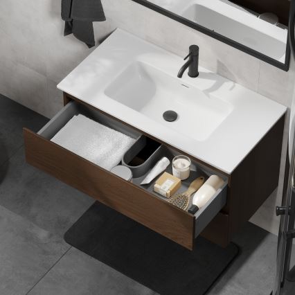Waschbeckenunterschrank KENWOOD 91 cm Nussbaum/Weiß