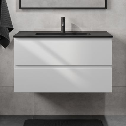 Waschtischunterschrank mit Waschbecken KENWOOD 91 cm weiß/schwarz