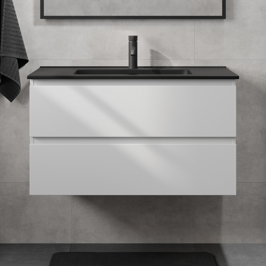 Waschtischunterschrank mit Waschbecken KENWOOD 91 cm weiß/schwarz