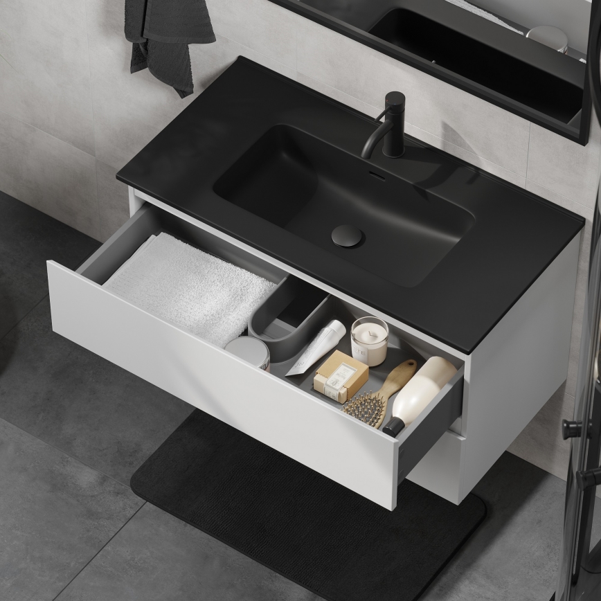 Waschtischunterschrank mit Waschbecken KENWOOD 91 cm weiß/schwarz