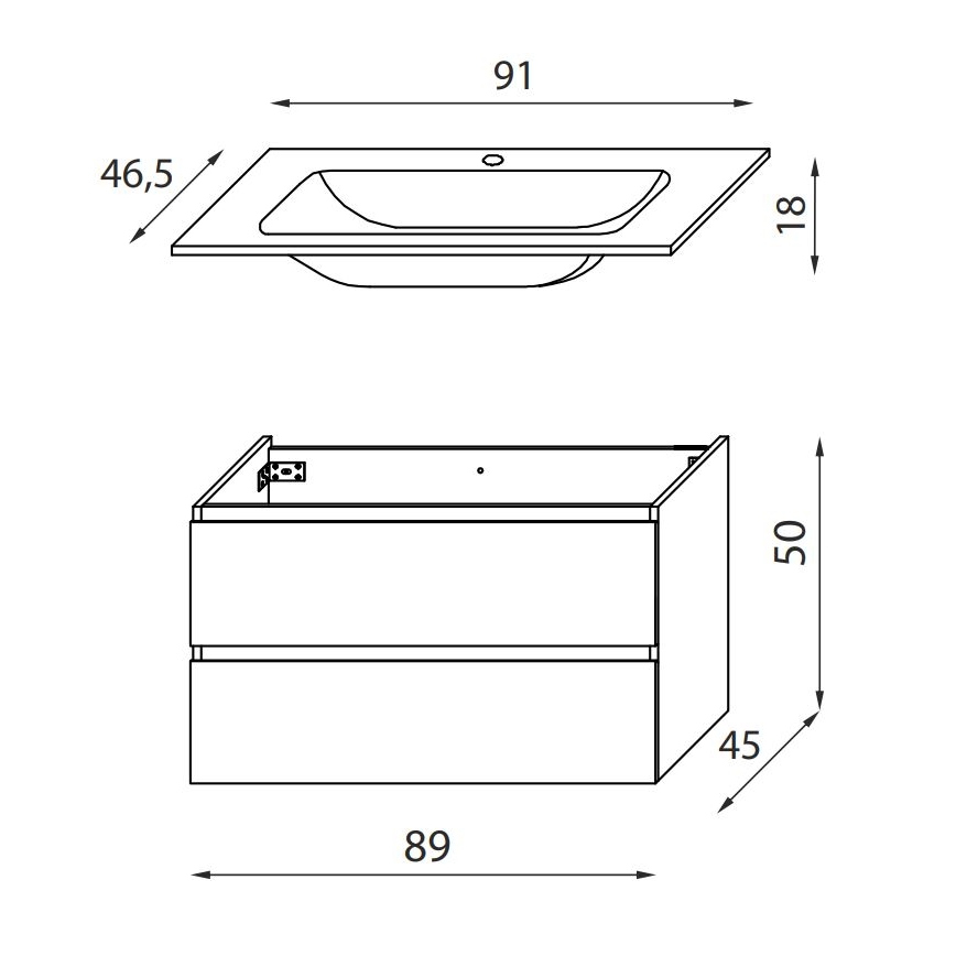Waschtischunterschrank mit Waschbecken KENWOOD 91 cm weiß/schwarz