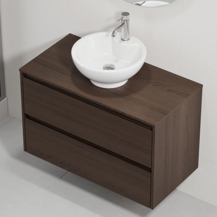 Waschtischunterschrank mit Waschbecken TRONDHEIM/DRAMMEN 90x57x46 cm Nussbaum/Weiß