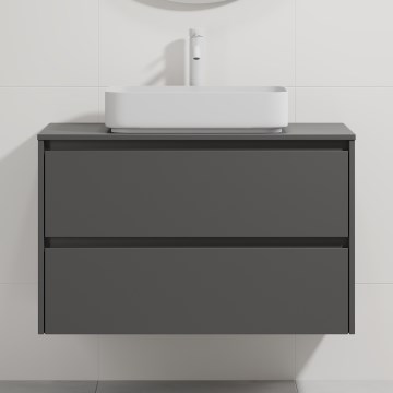 Waschtischunterschrank mit Waschbecken TRONDHEIM/LJORDAL 90x57x46 cm Anthrazit/Weiß
